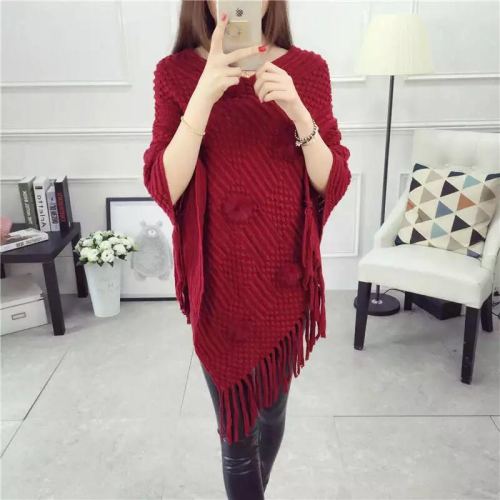 Shawl Factory Wholesale New V-neck Suit Tassel Knitted Wool Shawl Cape Coat 