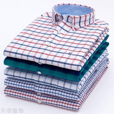 Cotton plaid shirt men long-sleeved Oxford shirt Korean version of the dress shirt male