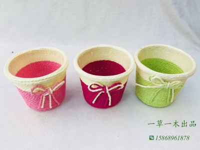 Idyllic handmade paper rope weaving creative waterproof edge round flower barrel decoration basket dried flower basket