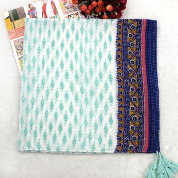 新款围巾 水波纹棉印花挂须围巾 时尚网格菱形