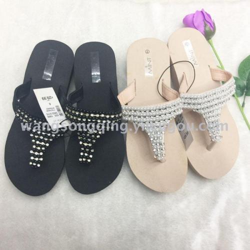 new foreign trade summer beach eva high heel women‘s woven belt plus rhinestone pearl ornament flip flops shoes factory custom