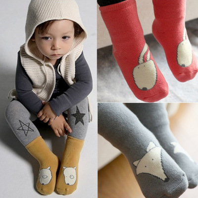 Cute fox hair ring and thick socks cotton winter girl baby cartoon cotton socks baby warm stockings