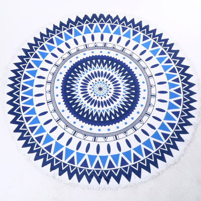 Manufacturer direct selling round beach towel blue tassel round carpet pure cotton table mat.
