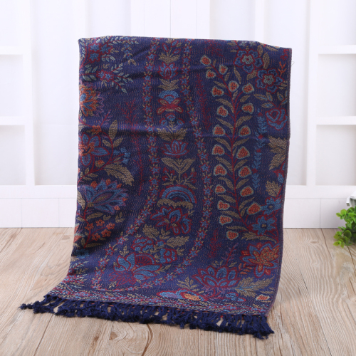 mixed color pattern embroidered tassel women‘s air-conditioned room shawl for vacation leisure beach spinning jacquard scarf
