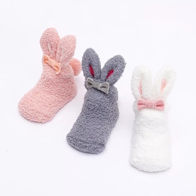 Coral fleece long-eared rabbit, autumn/winter, baby socks, rabbit ears and stockings