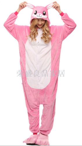 export foreign trade flannel autumn and winter pink rabbit cartoon animal one-piece couple pajamas female home pajama toilet