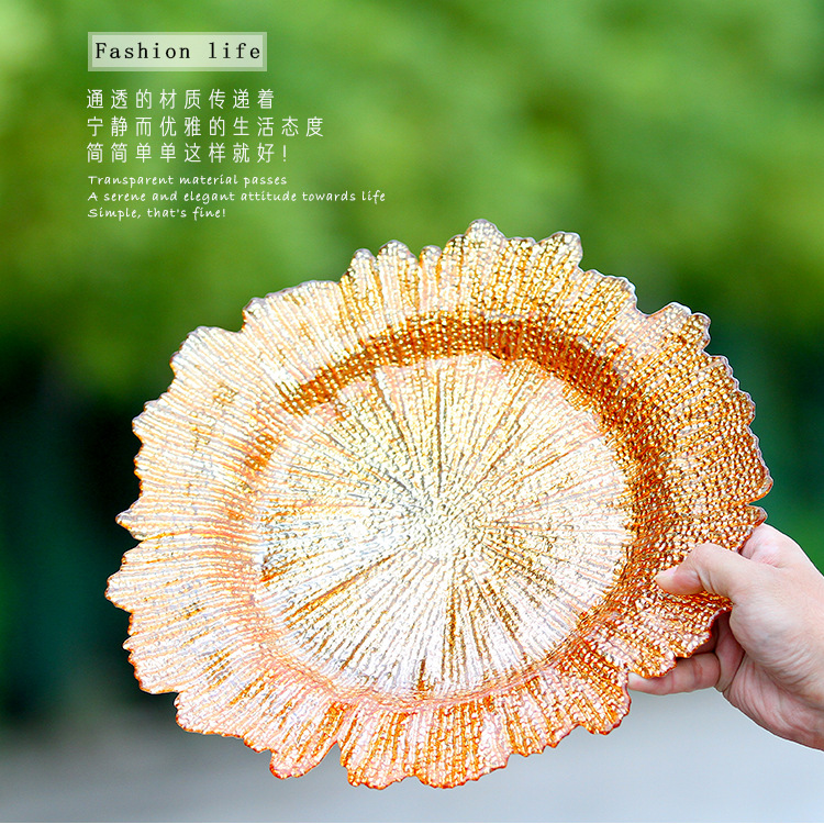 现货 现货 甩制雪花玻璃盘子 热卖彩色玻璃碟子 水果盘批发