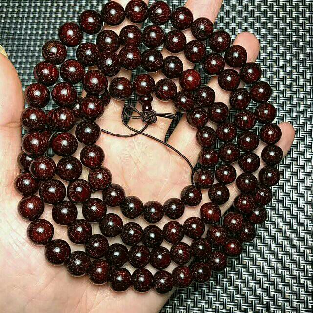 小叶紫檀1.0*108颗手项 满金 酒红色野生林老料底子文玩