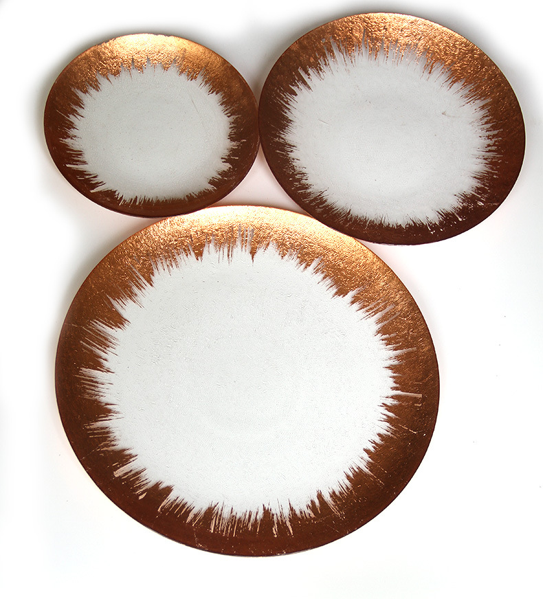 外贸爆款批发石纹电镀玻璃盘西餐盘家装饰品牛排餐盘