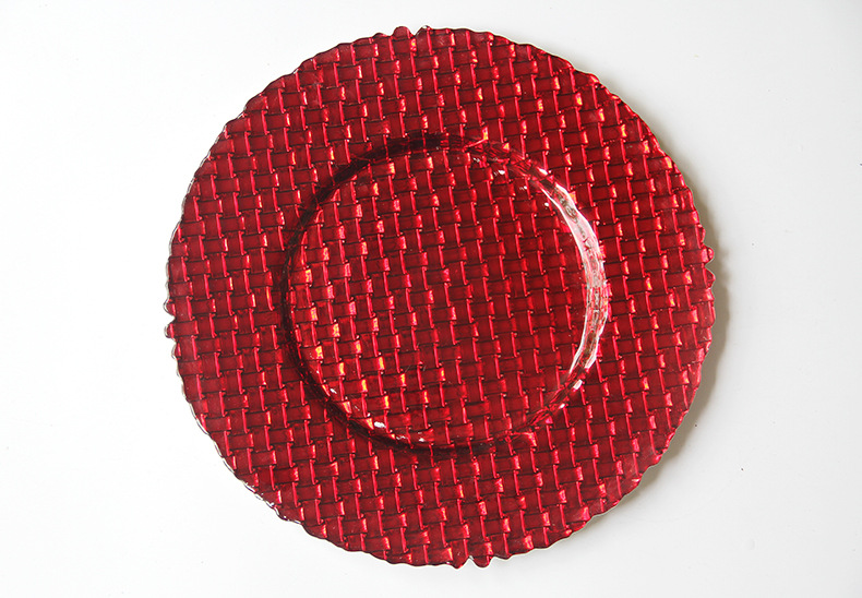 外贸爆款批发石纹电镀玻璃盘西餐盘家装饰品牛排餐盘