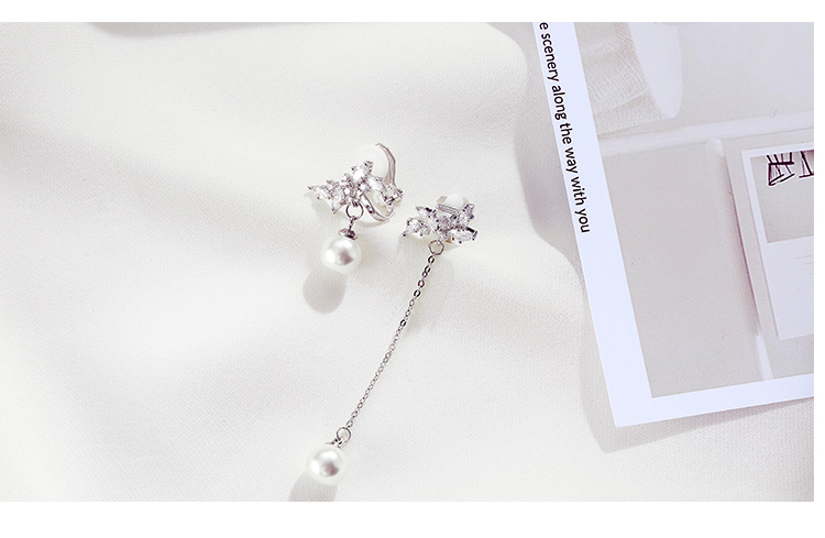 花瓣耳环韩国气质长款吊坠不对称时尚耳夹