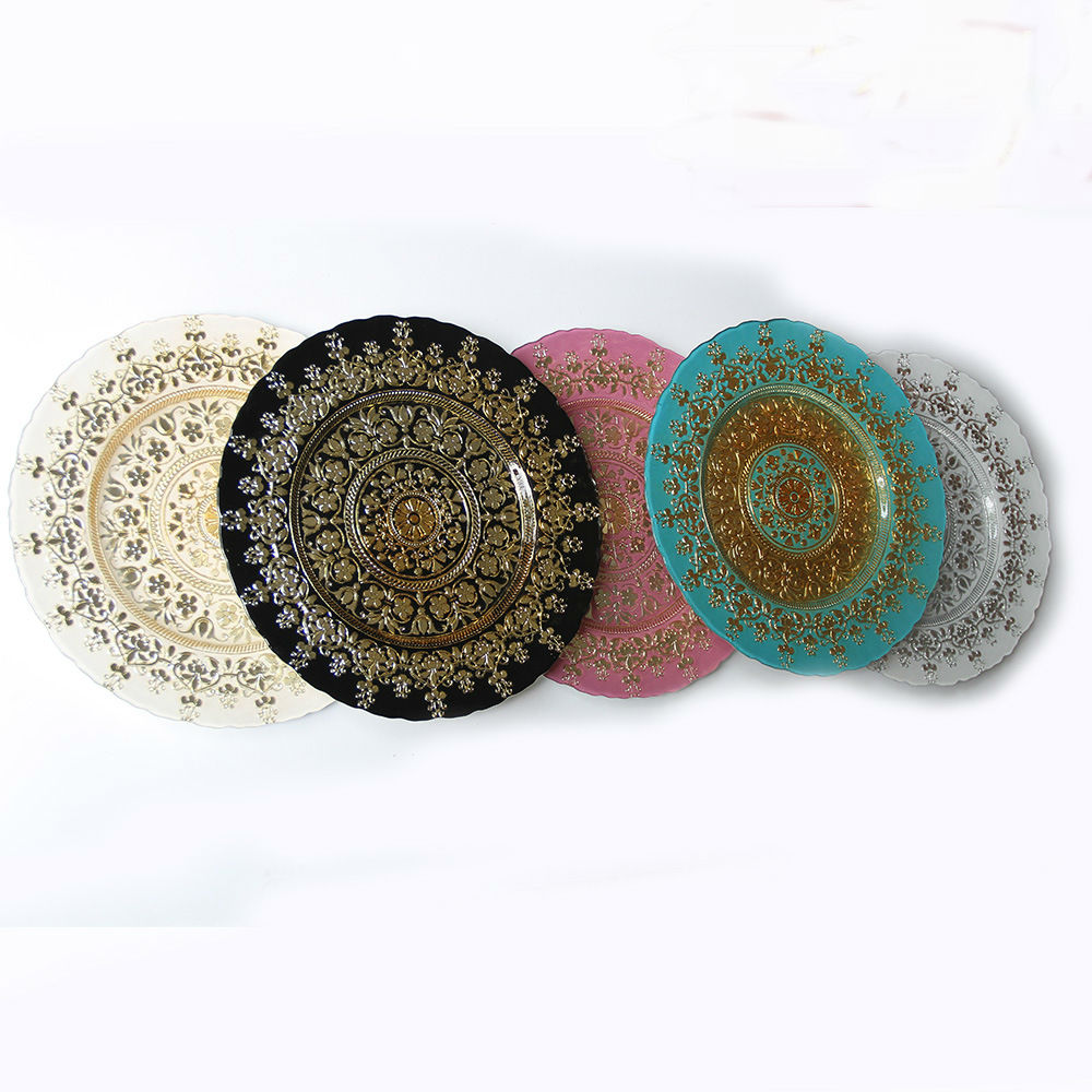 外贸厂家黑金色玻璃电镀盘电镀水果盘热销西餐盘