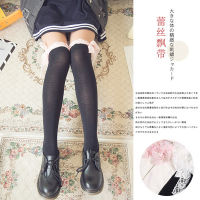 Spring and autumn, lace stockings over knee socks women fashion student cotton socks manufacturer lace stockings.