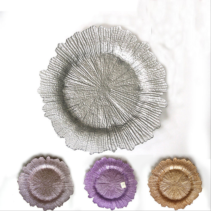 外贸爆款批发石纹电镀玻璃盘西餐盘家装饰品牛排餐盘