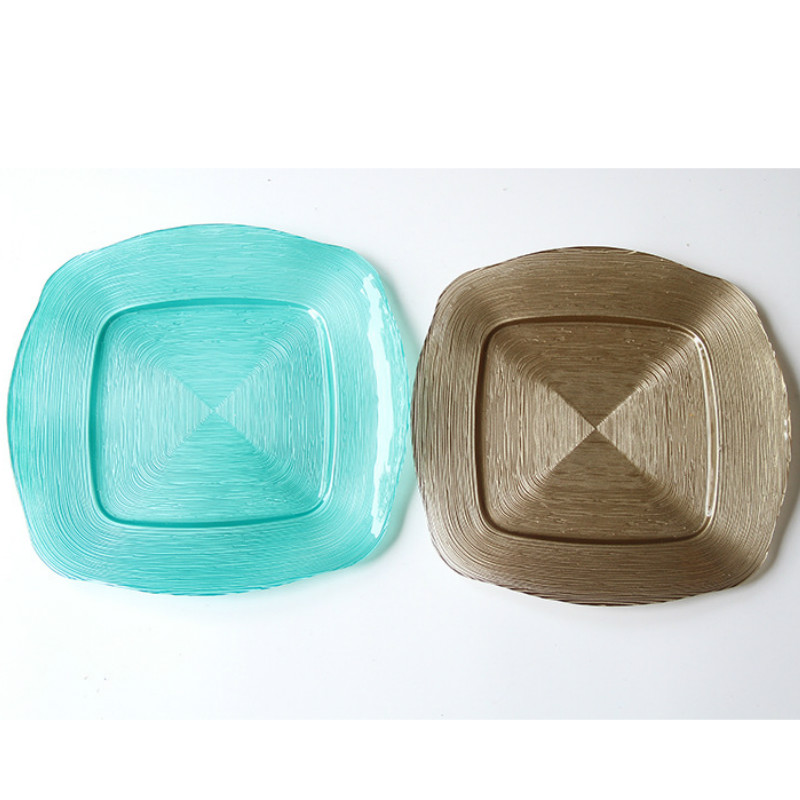 厂家热销批发秋叶纹电镀玻璃餐盘 水果盘 牛排垫盘