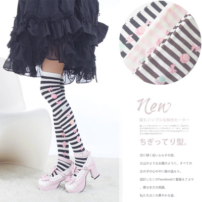 Spring new cotton socks personality stripe macaron over knee stockings fashion stockings wholesale.