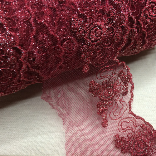 6cm computer embroidery purplish red gold silk lace clothing/headdress/home textile diy accessories