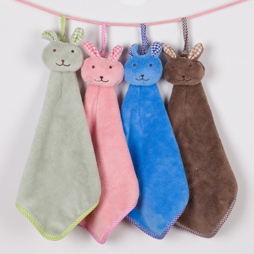 Rabbit Hand Towel Coral Velvet Absorbent Kitchen Cleaning Towel Thickened Hanging