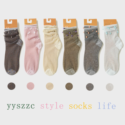 Spring and summer new products small pearl gold silk socks and socks socks manufacturers socks crystal stockings.