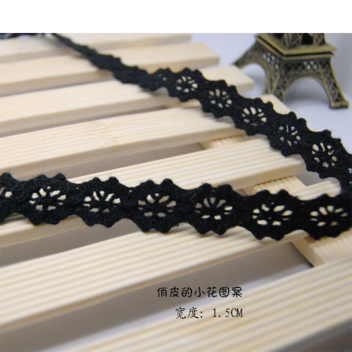 1.5cm Exquisite Black Cotton Thread Small Flower Lace Rattan Products/Pillow Accessories/DIY Fabric/Zakka Handmade