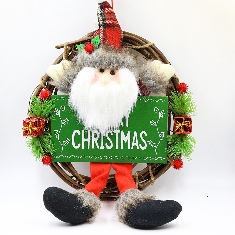 圣诞节橱窗挂件藤圈圣诞老人雪人挂件