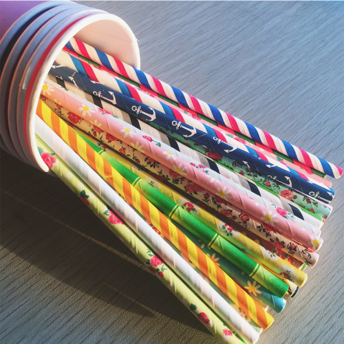 Children‘s Birthday Disposable Fancy Paper Straw Small Polka Dot Solid Color Five-Pointed Star Stripping Paper Straw Bronzing in Stock