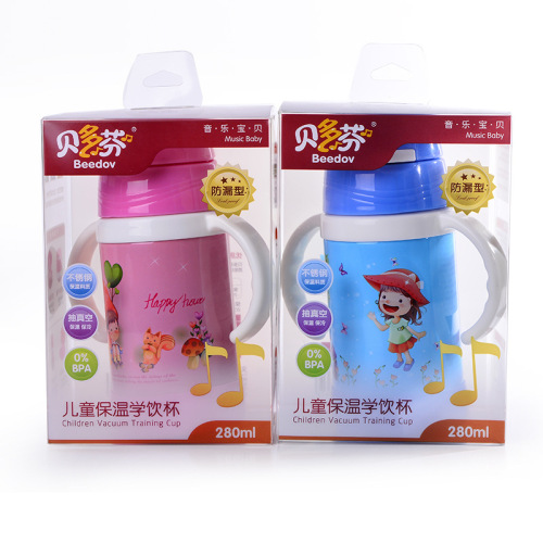 [honey baby] children‘s insulation cup stainless steel 280ml cartoon kettle with handle and straw