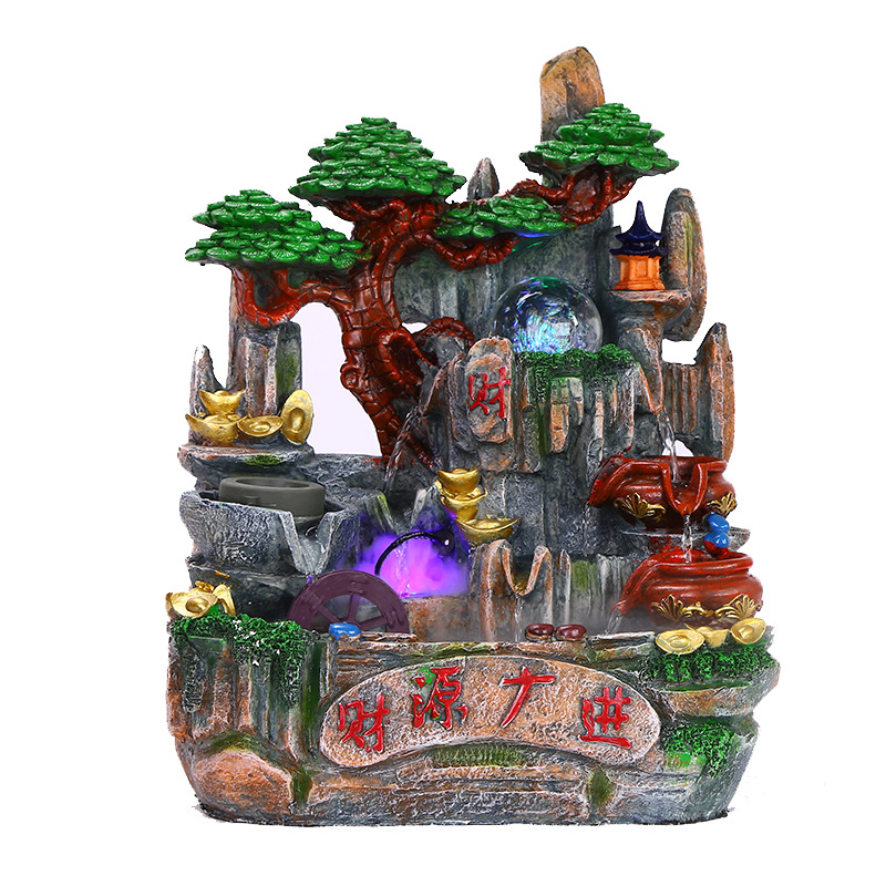 厂家供应元宝装饰摆件树脂喷泉盆景加湿器财源广进流水纯手工工艺