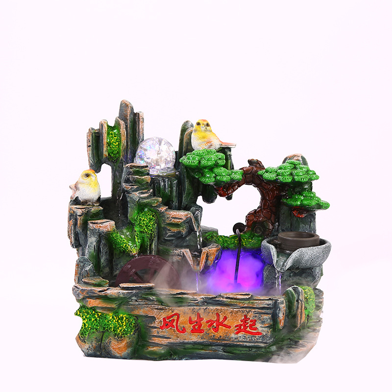 微景观摆件 假山流水喷泉鱼缸 鸟语花香 生日礼物创意 情侣礼品