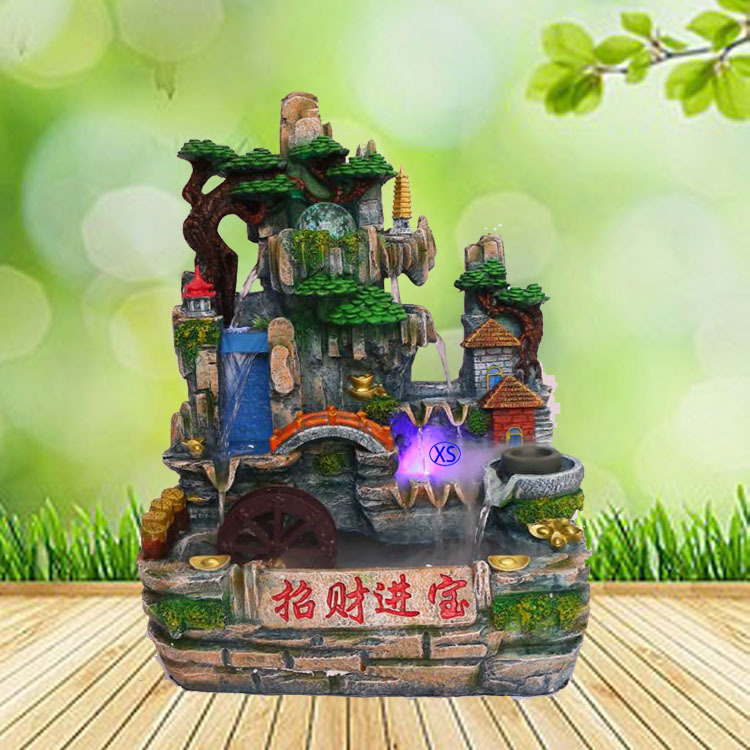 假山瀑布水族缸流水喷泉摆件树脂饰品室内客厅装饰品水族创意礼品