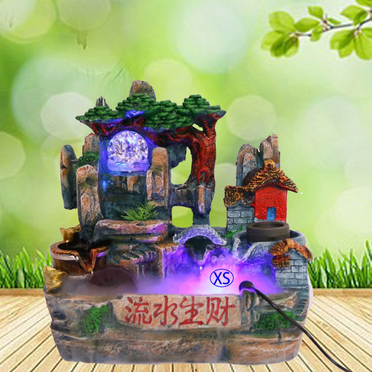 树脂流水工艺品喷泉家居装饰摆件茅草屋创意家居微景观山水装饰品