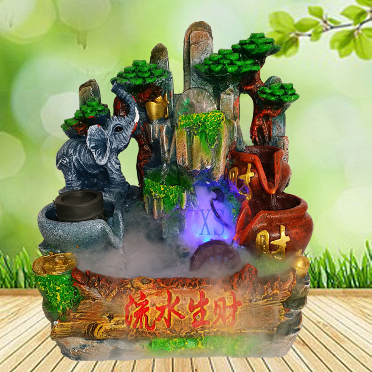2017新款树脂摆件假山鱼池微景观山水摆设室内装饰品风水轮盆景