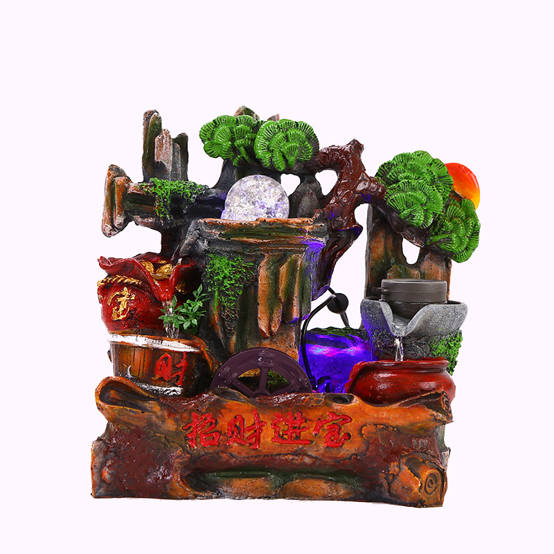 新品山水微景观室内创意装饰品盆景喷泉水景软装饰品旭日东升假山