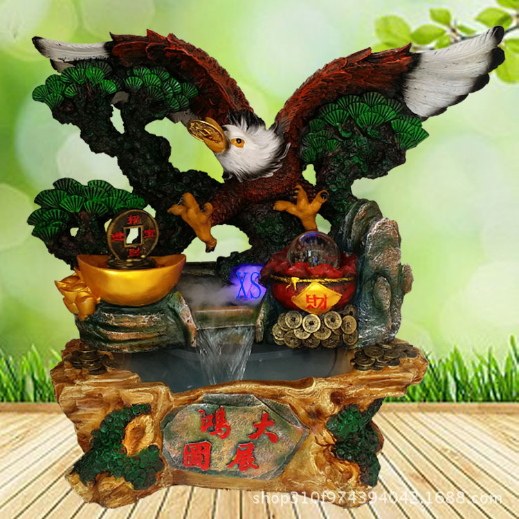 树脂流水摆件大展宏图老鹰工艺品元宝山水喷泉鱼缸工艺水景