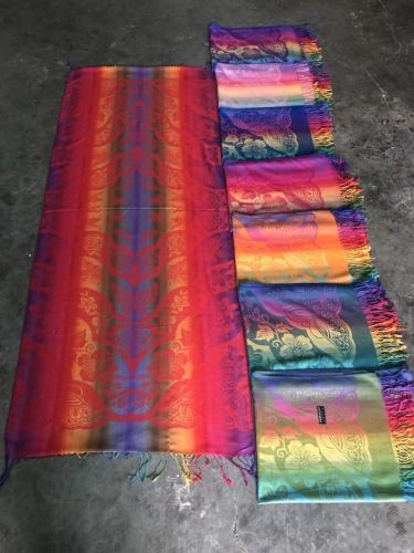 Rainbow Warp Multi-Color Slanted Stripe Plum Jacquard Scarf Shawl 