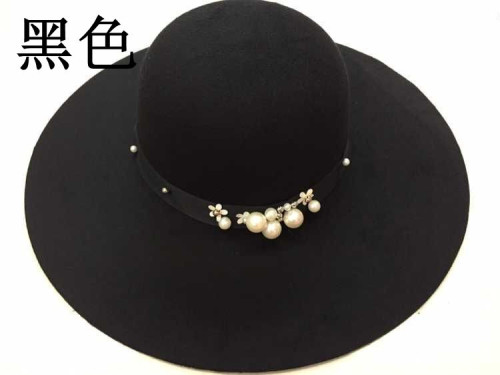 korean style dome big brim woolen hat same style hat pearl retro british hat autumn and winter female tide hat