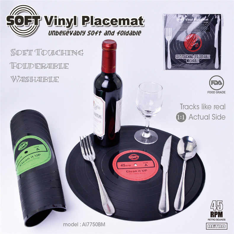 创意硅胶圆形唱片餐垫创意复古CD隔热防滑垫子厨房餐垫