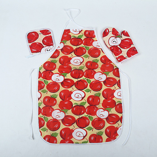 Kitchen Supplies Wholesale Korean New Printed Small Floral Apron Three Suits Waterproof Household Apron Set