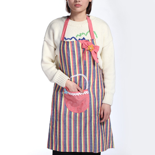 all cotton new stripe with bow apron multi-function apron household kitchen private custom apron wholesale