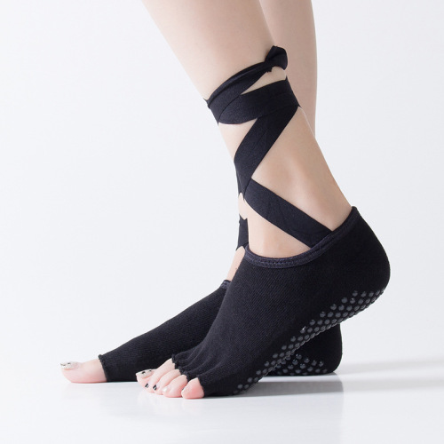 factory wholesale backless five toe yoga socks non-slip finger socks women ballet dance pantyhose lace up yoga socks sub