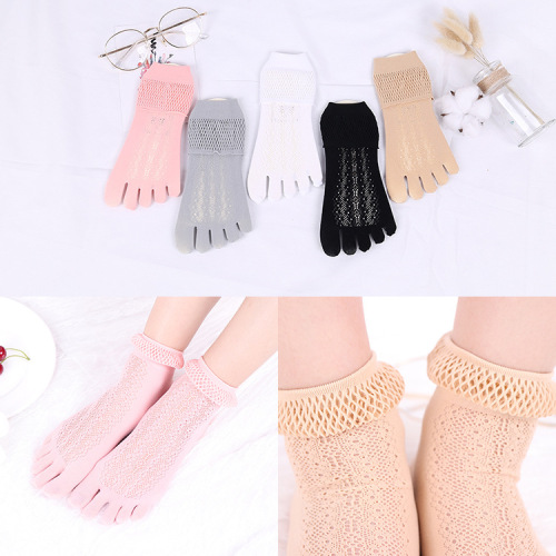 japanese middle five finger boat socks velvet thin invisible socks for women spring and summer candy short tube anti-silicone slip stockings