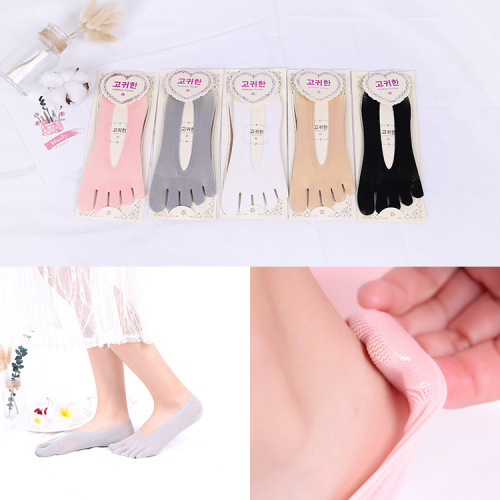 japanese style ankle socks velvet thin invisible socks women‘s spring and summer candy color short tube five-finger socks anti-silicone slip stockings