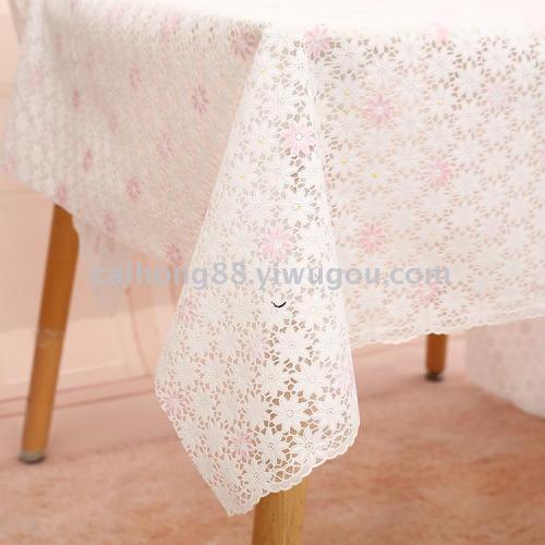 pvc fresh lace tablecloth white beige bottom printed tablecloth waterproof oil-proof disposable tablecloth