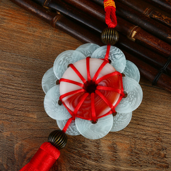 新款diy中国结挂件 十帝铜钱带玉流苏中国结 车