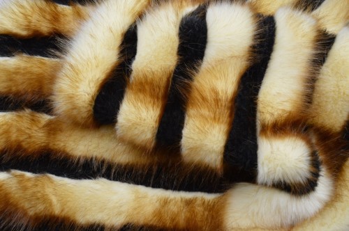 Apricot/Black and White Horizontal Bands Smooth Fluffy Artificial Fur Cixi Plush Large Fur Fur Material Striped Cloth