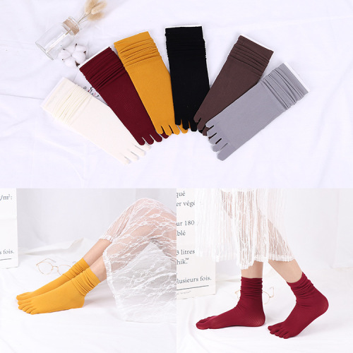 Spring Thin Pile Socks Japanese Candy Stripes women‘s Socks Five-Finger Socks Women‘s Breathable Mori Style Retro Mid-Calf Socks 
