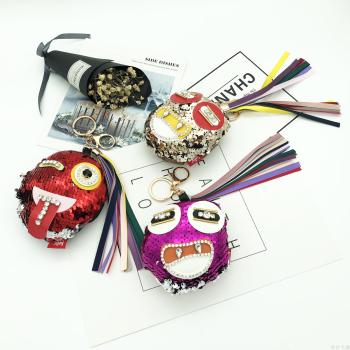 卡通脸亮片挂件 鬼脸箱包挂件