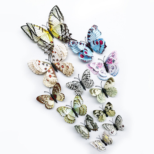 set factory direct sales wall sticker simulation decorative butterfly three-dimensional butterfly double layer set living room wedding room home decoration