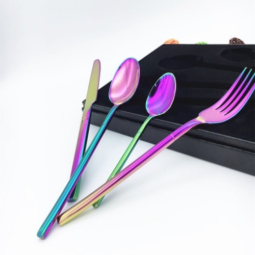 stainless steel tableware knife， fork and spoon set four-piece set high-end creative rainbow gold knife， fork and spoon hotel wholesale