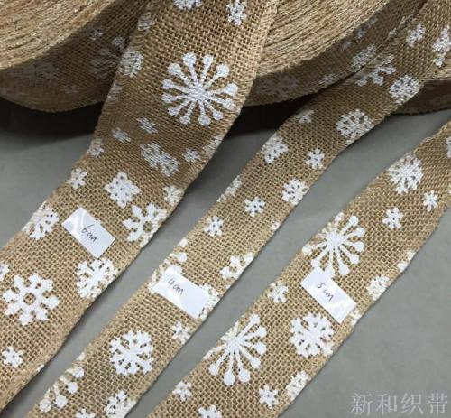 snowflake linen roll printing christmas hemp ribbon ornament accessories
